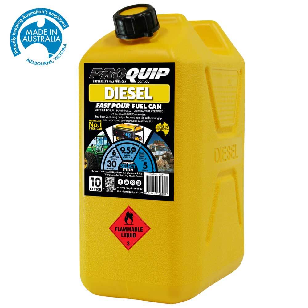 10L Plastic Fast Pour Fuel Can - Diesel Yellow