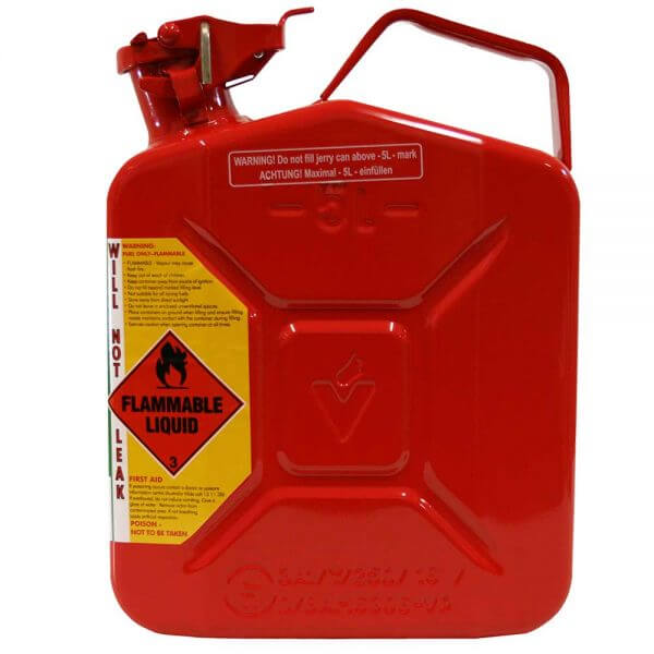 5L Red Unleaded AFAC Metal Jerry Can Side